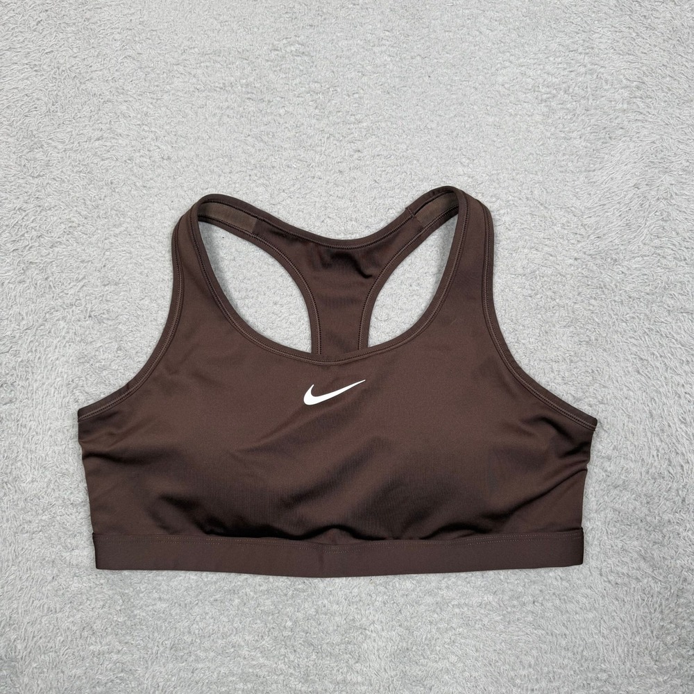 Nike Swoosh Dri-FIT Sports Bra XL Brown Racerback Compression Gym Workout